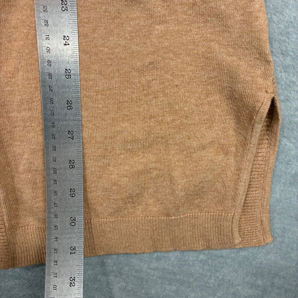 Worthington Womens XL Open Front Cardigan Sweater Tan Heather Ribbed Trim Slits - Picture 4 of 6